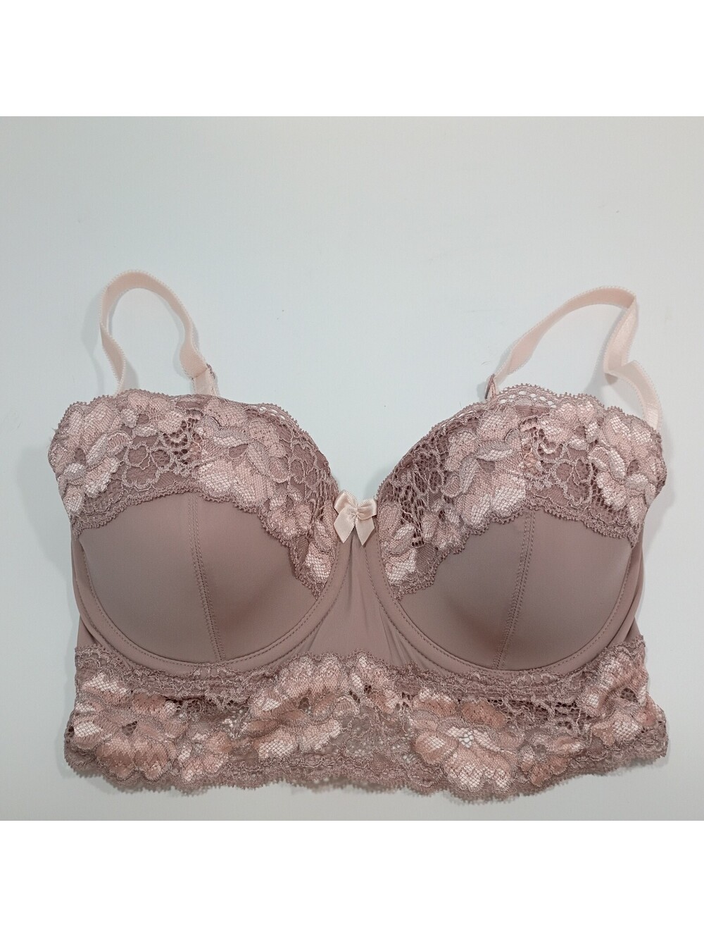 Adore Me 30DDD Bra Dusty Rose Lace Padded Underwire Corset Longline Bustier